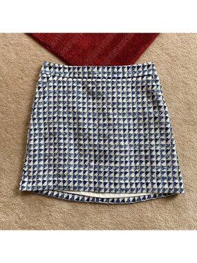 LOFT Tweed Pocket Shift Skirt Womens 8 Blue White Pattern Metallic Accents Lined